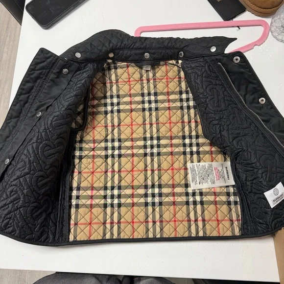 Burberry Black Quilted Jacket with Plaid Accent 
Barely Worn - Picture 2 of 4